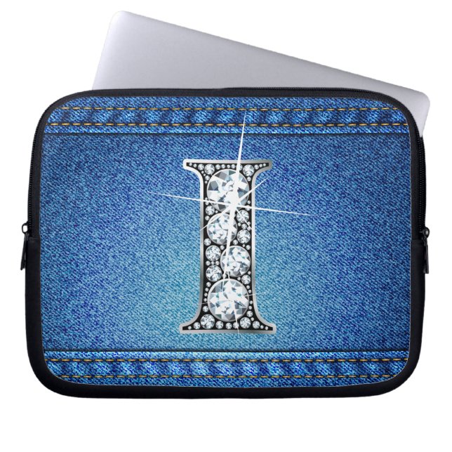 I Faux "Diamond" Denim Stitching Electronics Bag Laptop Fodral (Framsidan)