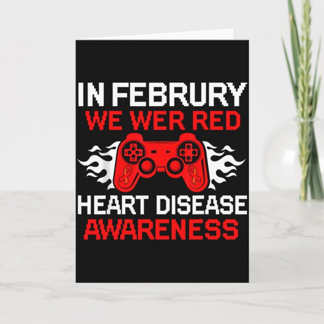 I Februari Bär Vi Röda Hjärt Sjukdom Gaming Barn  Kort (Framsida)