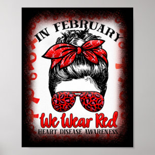I februari Bära Red Messy Bun Heart Disease Poster