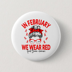 I februari Bära Red Messy Bun - Hjärtsjukdom Knapp