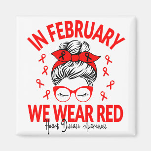I februari Bära Red Messy Bun - Hjärtsjukdom Magnet