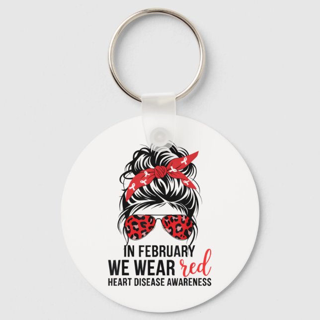 I februari Bära Red Messy Bun - Hjärtsjukdom Nyckelring (Framsida)