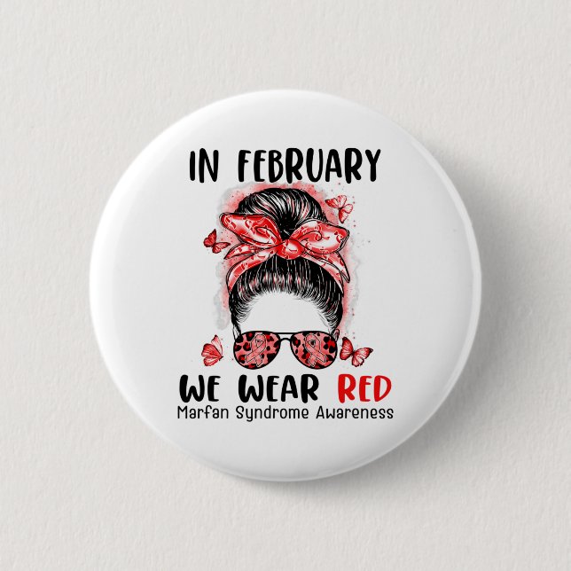 I februari Bära vi Red Messy Bun Marfan Syndrome Knapp (Framsida)