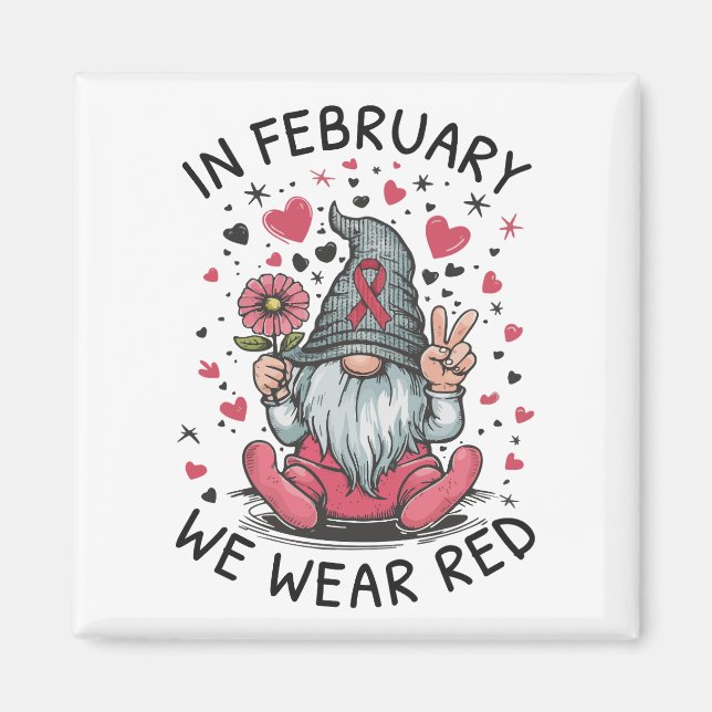 I Februari Har Vi Rött Hjärt Hälsa Medvetenhet Magnet (Framsidan)