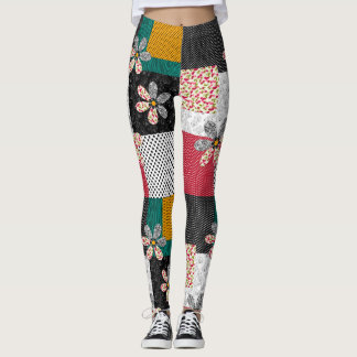 I flerfärgade färger lapptäcke rustikt mönster leggings