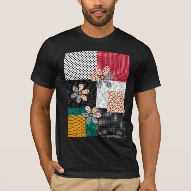 I flerfärgade färger lapptäcke rustikt mönster t shirt (Framsida)