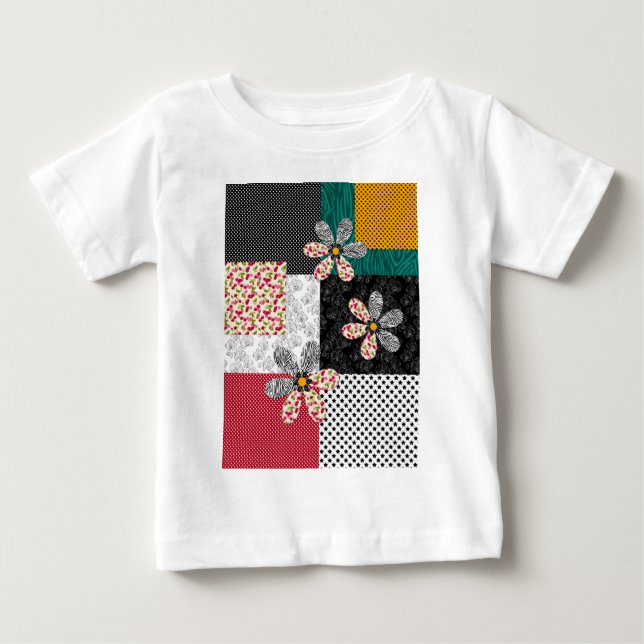 I flerfärgade färger lapptäcke rustikt mönster t shirt (Framsida)