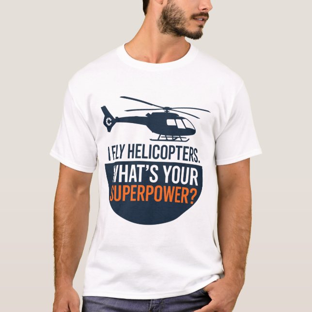I Fly Helicopters – Minimal Flat Badge Design T Shirt (Framsida)