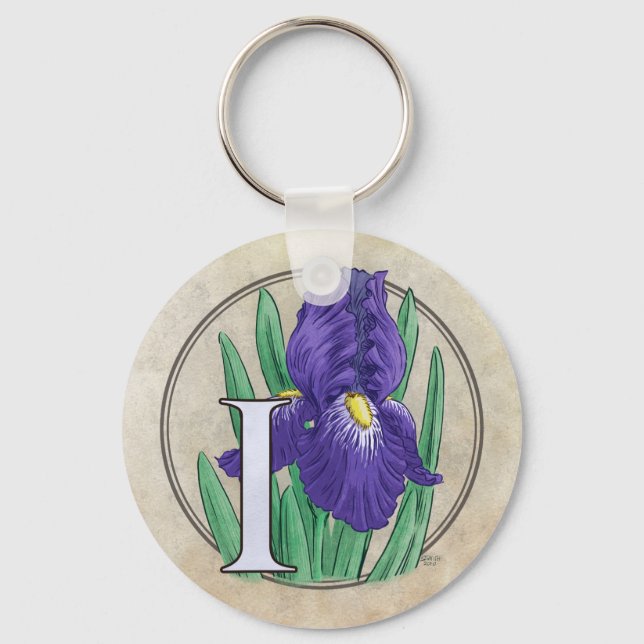 I för Iris Flower Monogram Nyckelring (Framsida)