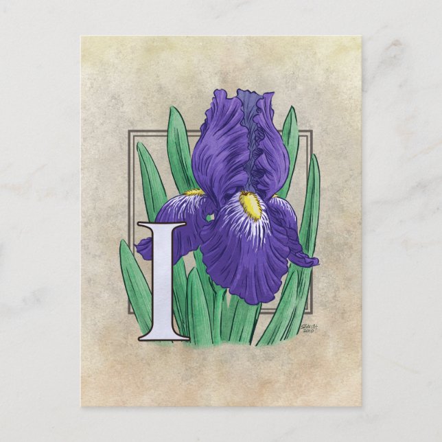 I för Iris Flower Monogram Teckning Vykort (Framsida)