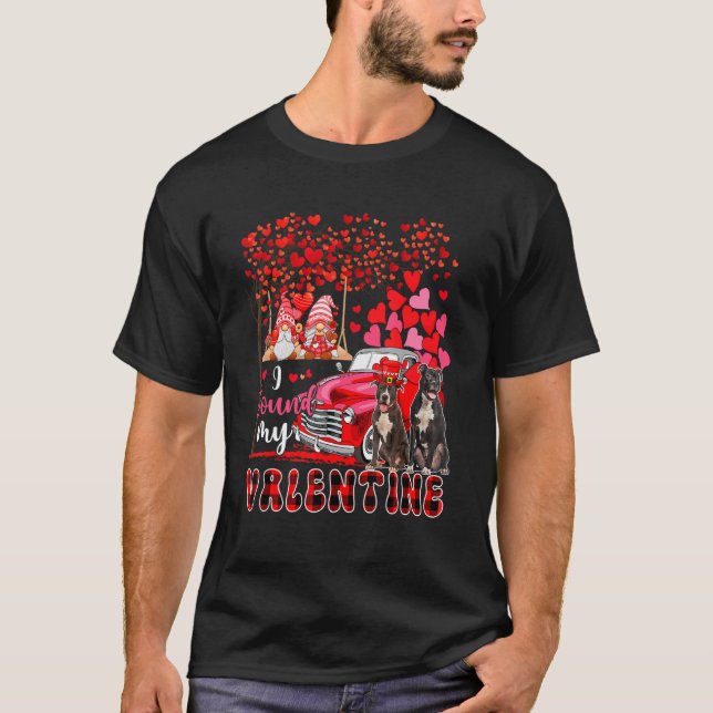 I Found Valentine Two Cute Pit Bulls Couple Gnomes T Shirt (Framsida)