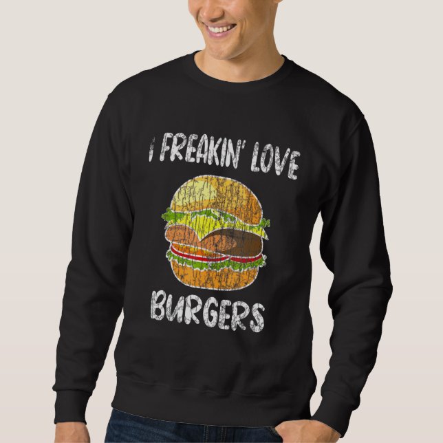 I Freakin Kärlek Burgers Hamburger Cheeseburger Gr Lång Ärmad Tröja (Framsida)
