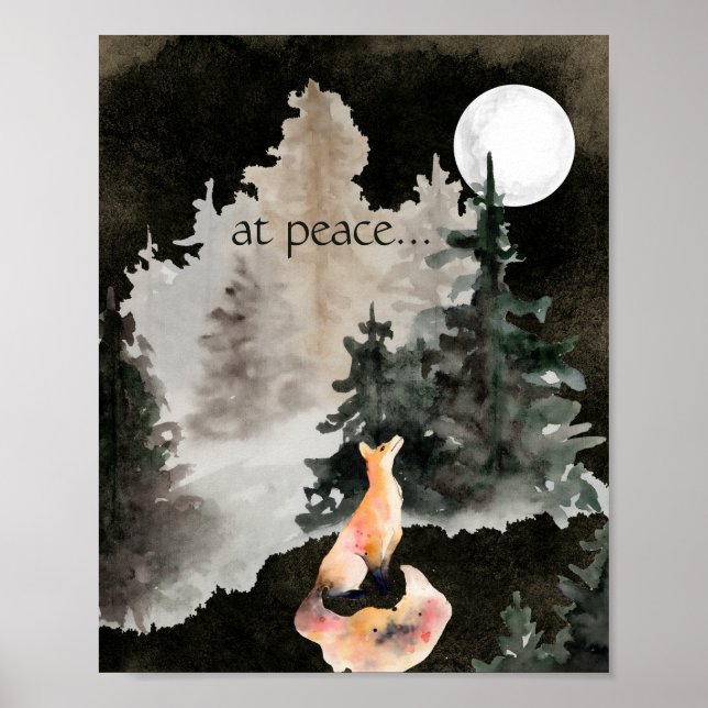 i fred ~ Fox och Full Moon Woodland Poster (Framsidan)