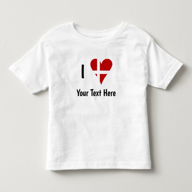 I (Funky Heart Shaped Danish Flag) Your Text T Shirt (Framsida)