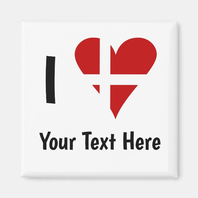 I (Funky Hjärtformade danska Flagga) Er text Magnet (Framsidan)