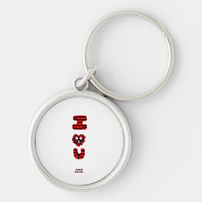 I Fuzzy U Premium Round Keychain Rund Silverfärgad Nyckelring (Framsidan)