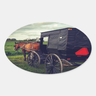 I går kväll i ett Amish-samhälle, Amish Horse Ovalt Klistermärke