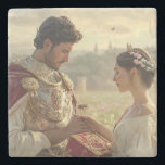 I Gift You My Soul in This Red Box Stenunderlägg<br><div class="desc">This design is deeply special to me because it represents a kind of love that needs no explanation—only to be felt and honored. Set outside a castle, surrounded by wildflowers, the scene shows two lovers from the time of King Arthur. One, a noble knight, presents a red box to his...</div>