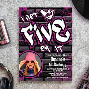 I Got Five on It - Rosa flicka Inbjudningar