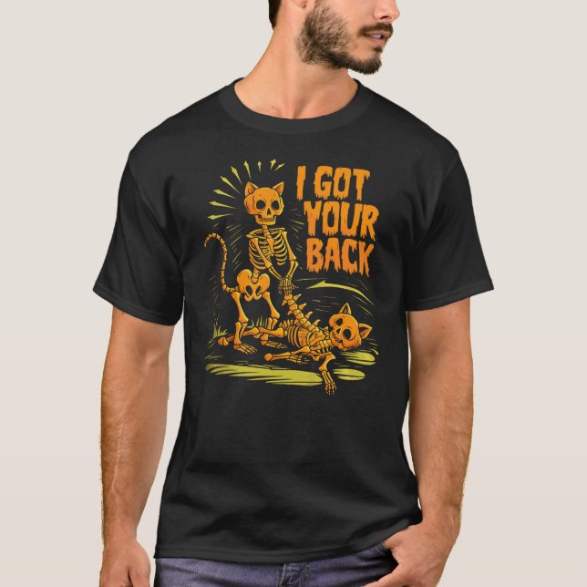 I Got Your Back funny Halloween cat Skeleton Skull T Shirt (Framsida)