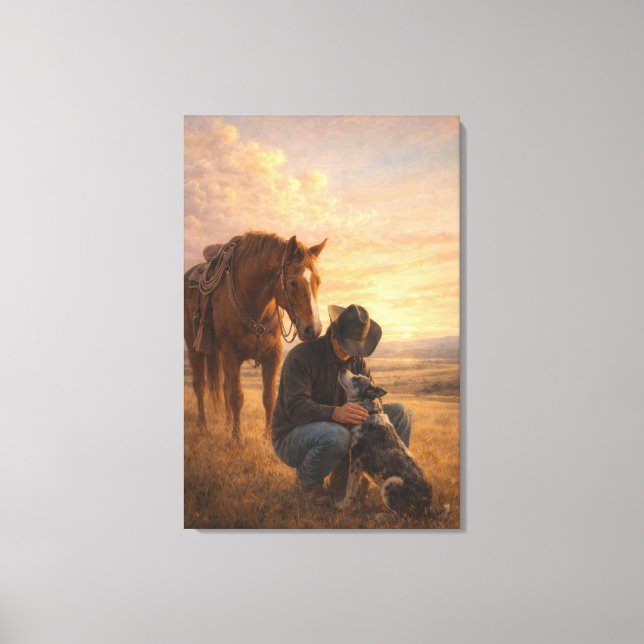 I gott sällskap | Cowboyhäst Hund | Utsträckt Canvastryck (Framsida)