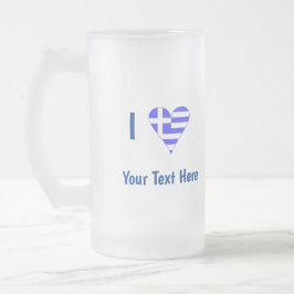 I (Grekiska Flagga Heart) Din text Frostat Ölglas