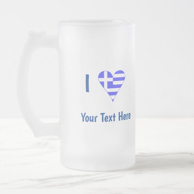 I (Grekiska Flagga Heart) Din text Frostat Ölglas (Vänster)