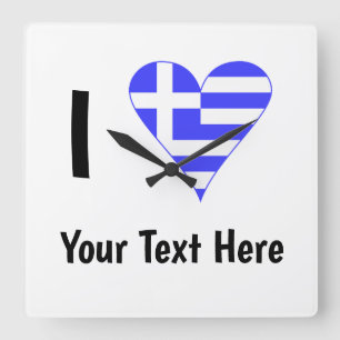 I (Grekiska Flagga Heart) Din text Fyrkantig Klocka