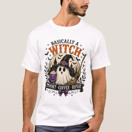 I grund och botten en häxa Spooky Coffee Repeat T- T Shirt