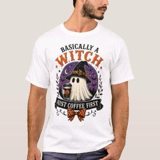 I grunden en häxa bara kaffe först Halloween T-Shi T Shirt