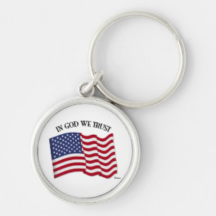 I gud litar på vi med US-flagga Rund Silverfärgad Nyckelring
