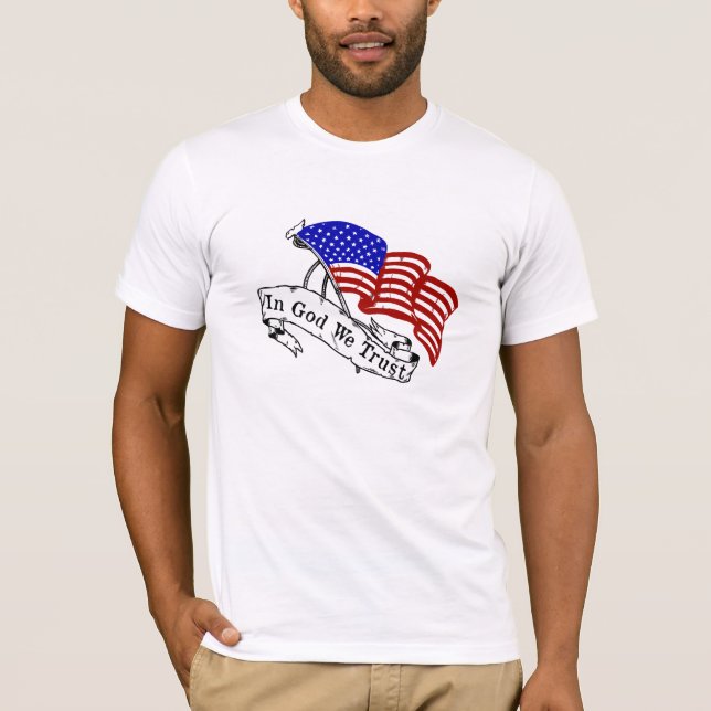I gud litar på vi, röd vit och blått tee shirt (Framsida)