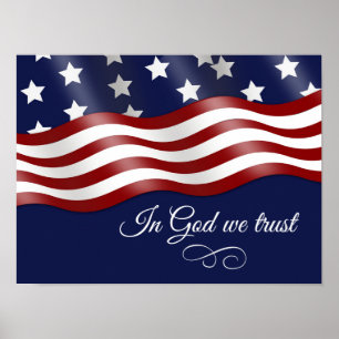 I Gud litar vi på att vi viker Flagga Poster
