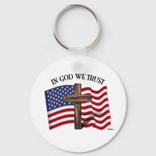 I Gud litar vi på det tåliga kor och USA-flagga Nyckelring