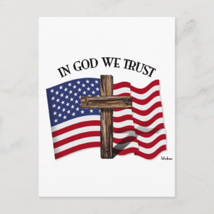 I Gud litar vi på det tåliga kor och USA-flagga Vykort