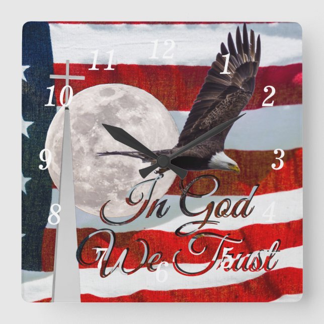 I Gud litar vi på murklocka Fyrkantig Klocka (Framsida)