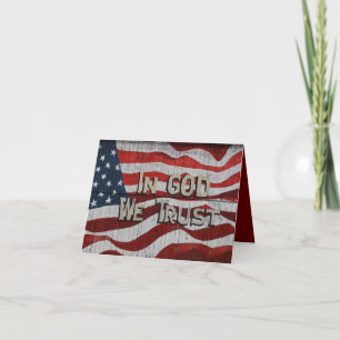 I Gud litar vi på Rustic Barn Board American Flagg Anteckningskort