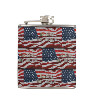 I Gud litar vi på Rustic Barn Board American Flagg Fickplunta
