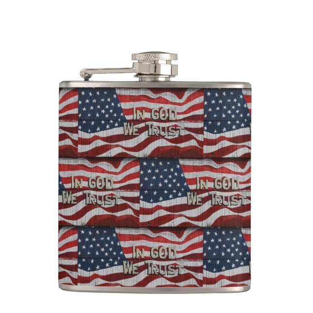 I Gud litar vi på Rustic Barn Board American Flagg Fickplunta (Framsidan)