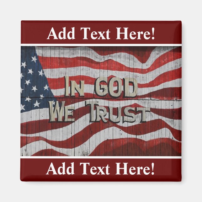 I Gud litar vi på Rustic Barn Board American Flagg Magnet (Framsidan)