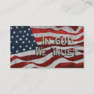 I Gud litar vi på Rustic Barn Board American Flagg Visitkort