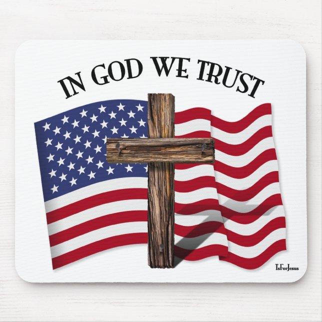 I Gud litar vi på tålig Kor och USA-Flagga Musmatta (Framsidan)