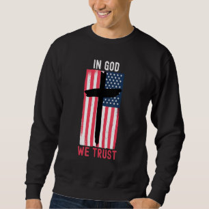 I Gud Vi Litar Amerikansk Flagga USA Kristna Relig Lång Ärmad Tröja