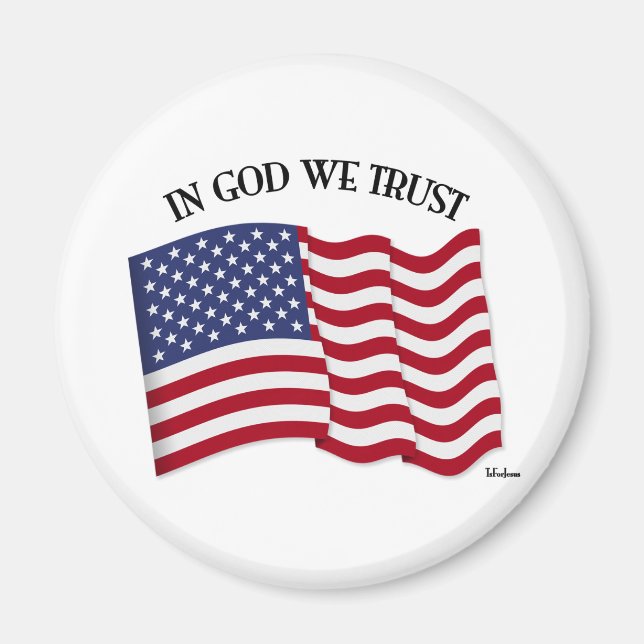 I Gud Vi Litar med USA-flagga Magnet (Framsidan)