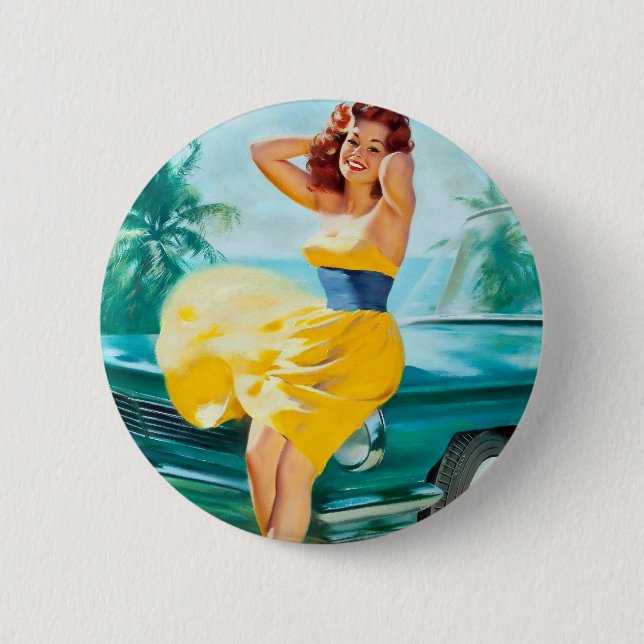 I gul klänning klämma fast upp knapp (Framsida)