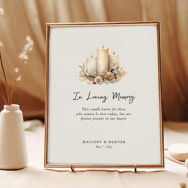 I hågkomst av ljus för Blommigt av lysande minnen  Poster (In Loving Memory Sign from Romantic Wedding signs collection by Darling & May)