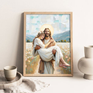 I hans armar, kristen konst, Jesus helar en flicka Poster