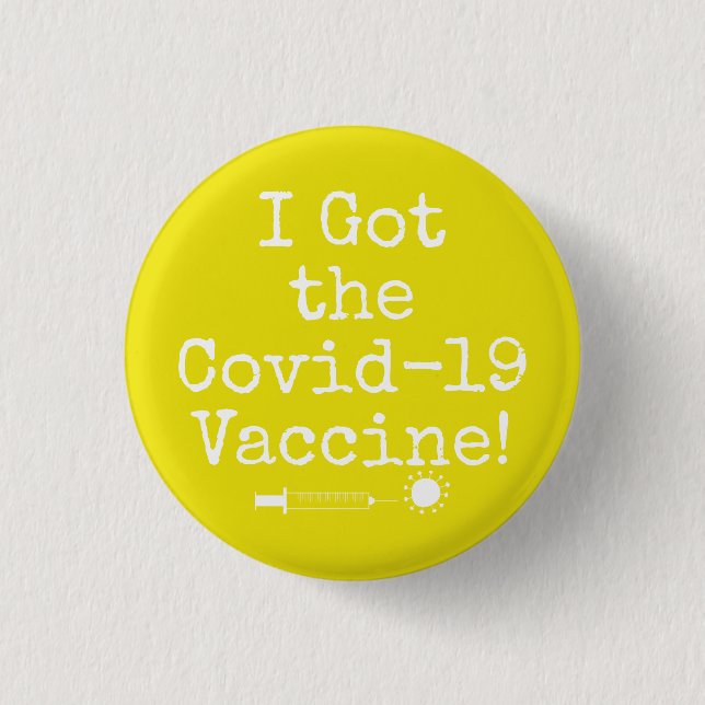 I Har av Covid-19-vaccinet Enkel ljusstark Gult Knapp (Framsida)