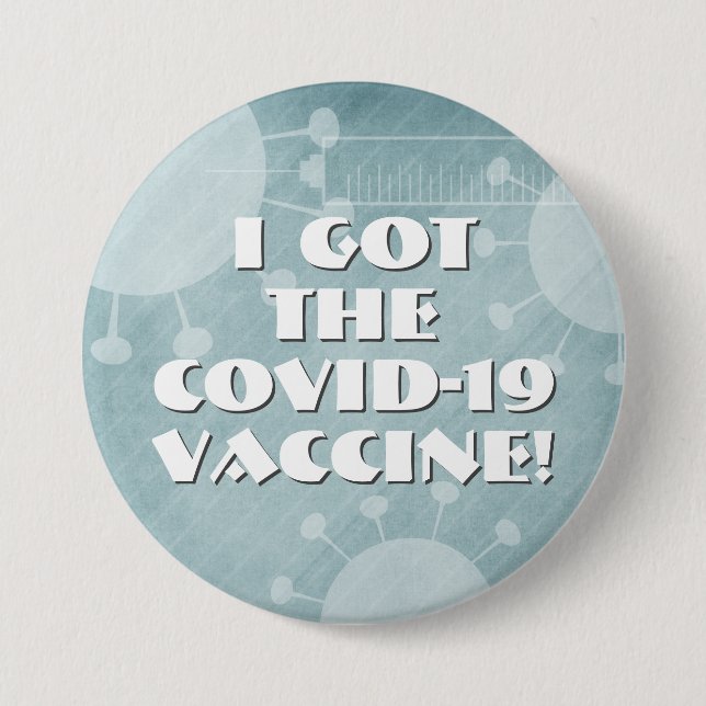 I Har av Covid-19-vaccinet Teal Stripe Grunge Knapp (Framsida)