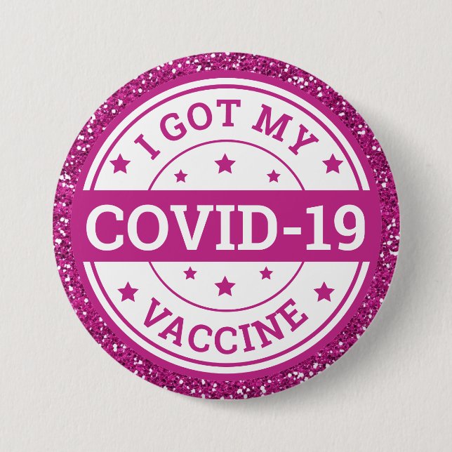 I Har Mitt Covid-19-vaccin Rosa Glitter Knapp (Framsida)